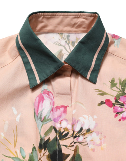 Dolce & Gabbana Pink Floral Cotton Button Front Shirt Top