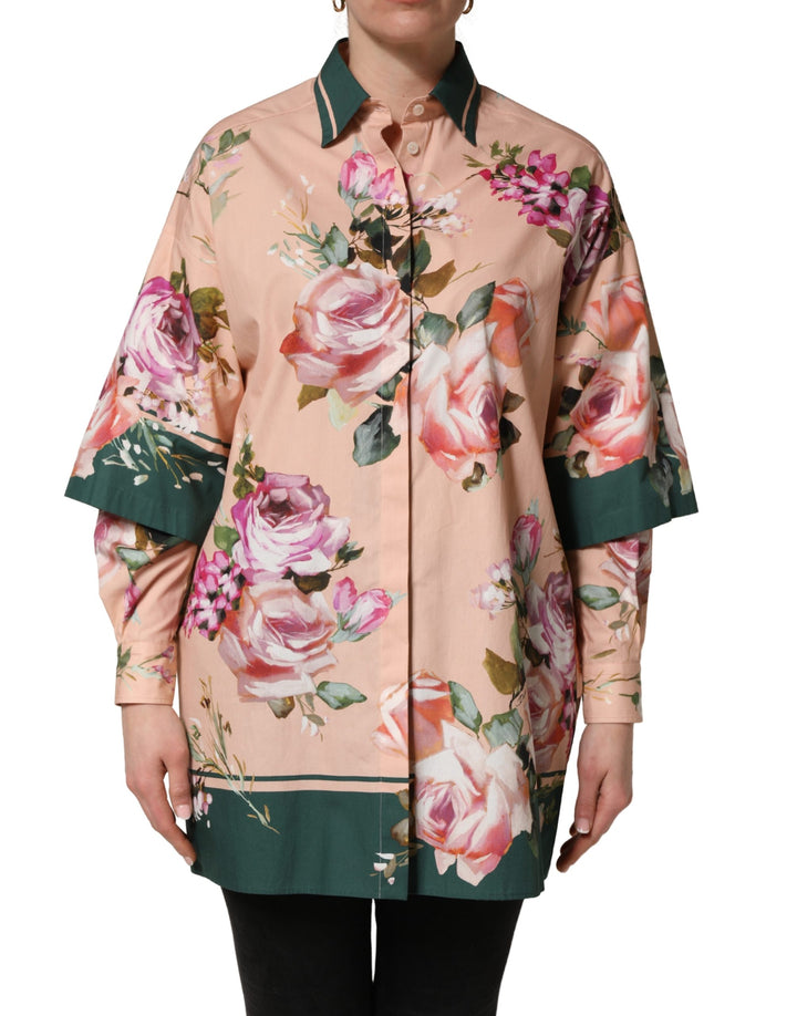 Dolce & Gabbana Pink Floral Cotton Button Front Shirt Top