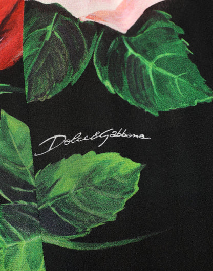 Dolce & Gabbana Black Rose Print Silk Off The Shoulder Blouse Top
