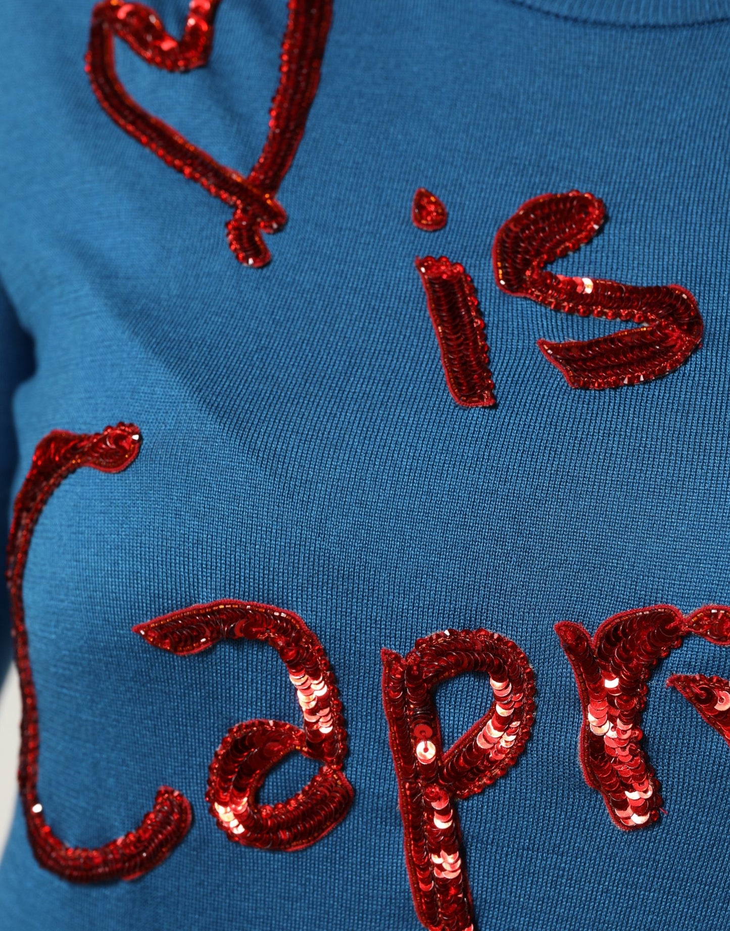 Dolce & Gabbana Blue Silk Sequined CrewNeck Pullover Sweater