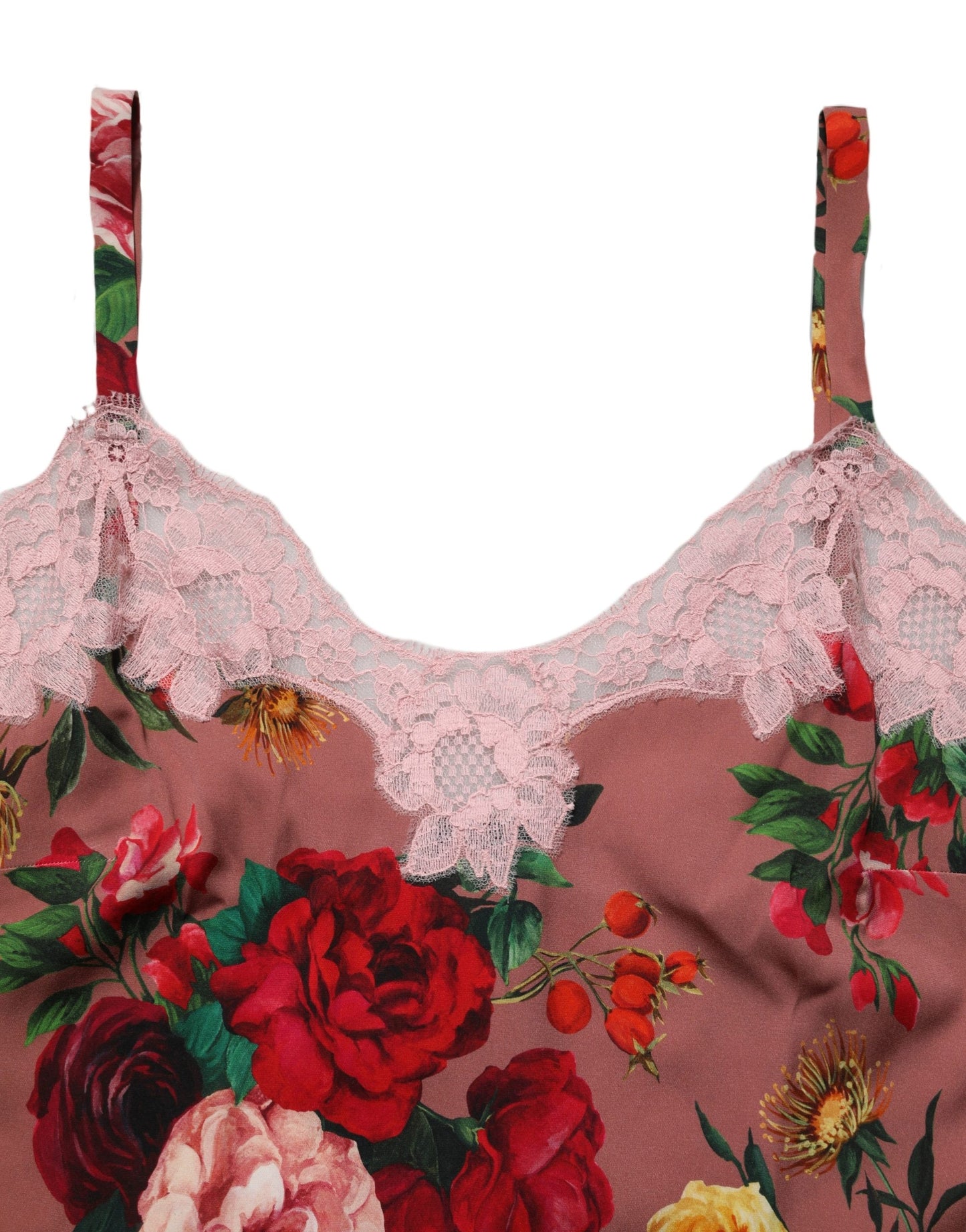Top lencero de satén con estampado de rosas en color marrón Dolce & Gabbana