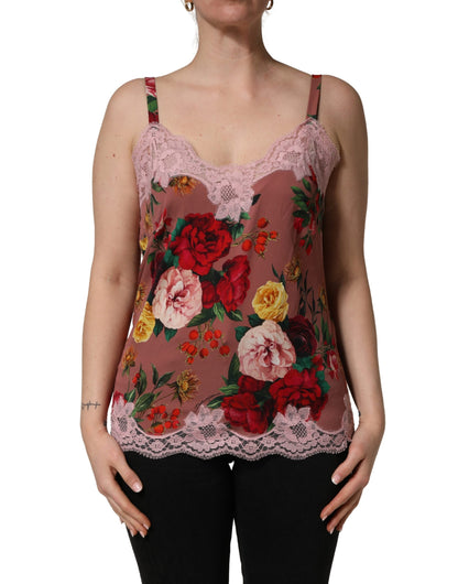 Top lencero de satén con estampado de rosas en color marrón Dolce & Gabbana