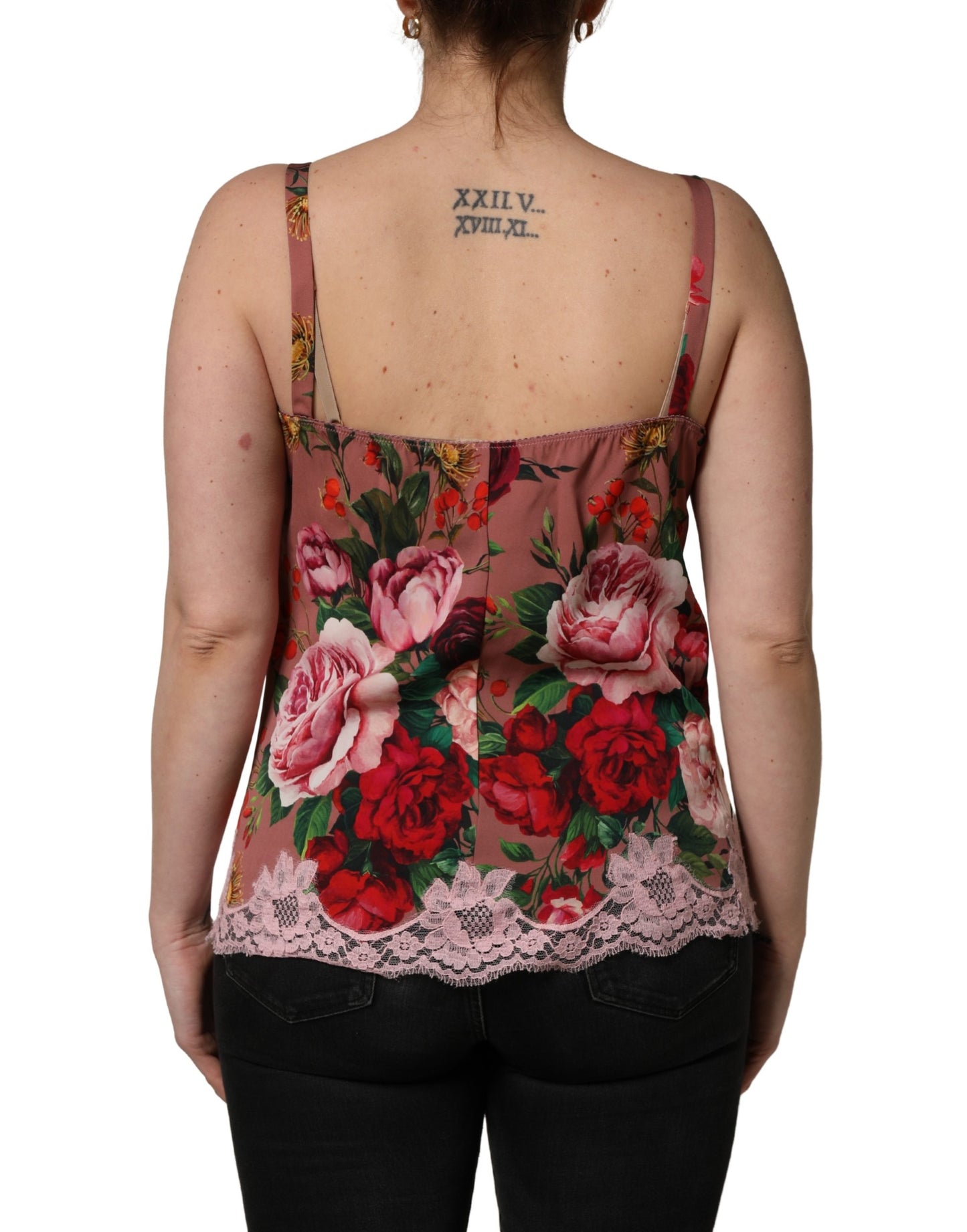 Top lencero de satén con estampado de rosas en color marrón Dolce & Gabbana