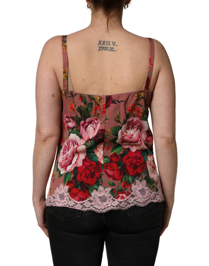 Top lencero de satén con estampado de rosas en color marrón Dolce & Gabbana