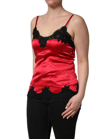 Débardeur sans manches en soie rouge avec dentelle Dolce & Gabbana