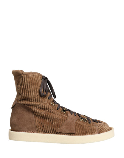 Dolce & Gabbana Brown Corduroy High Top Oxford Boots