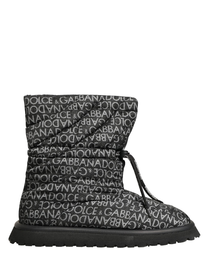 Dolce & Gabbana Black Logo Print Lace Up Snow Boots Shoes