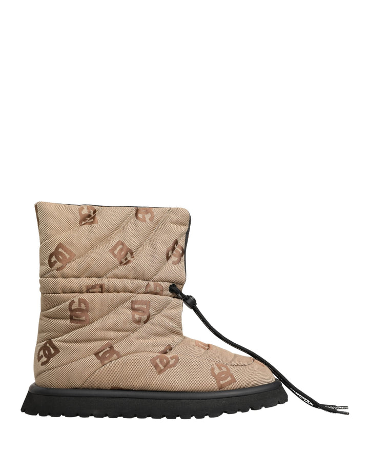 Dolce & Gabbana Brown Logo Print Lace Up Snow Boots Shoes