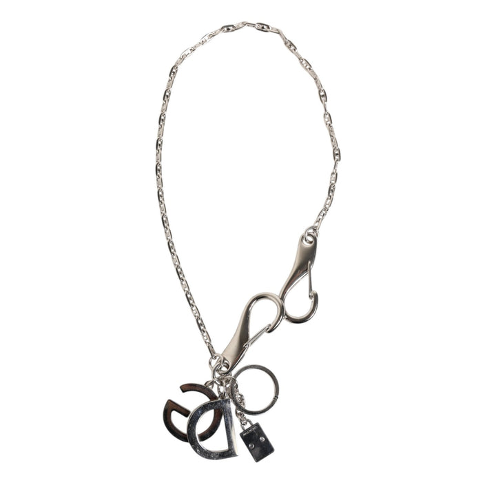 Porte-clés Dolce & Gabbana en métal argenté avec logo DG, bijou de sac