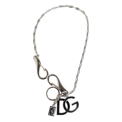 Dolce & Gabbana Silver Tone DG Logo Keychain Key Holder Bag Charm Keyring