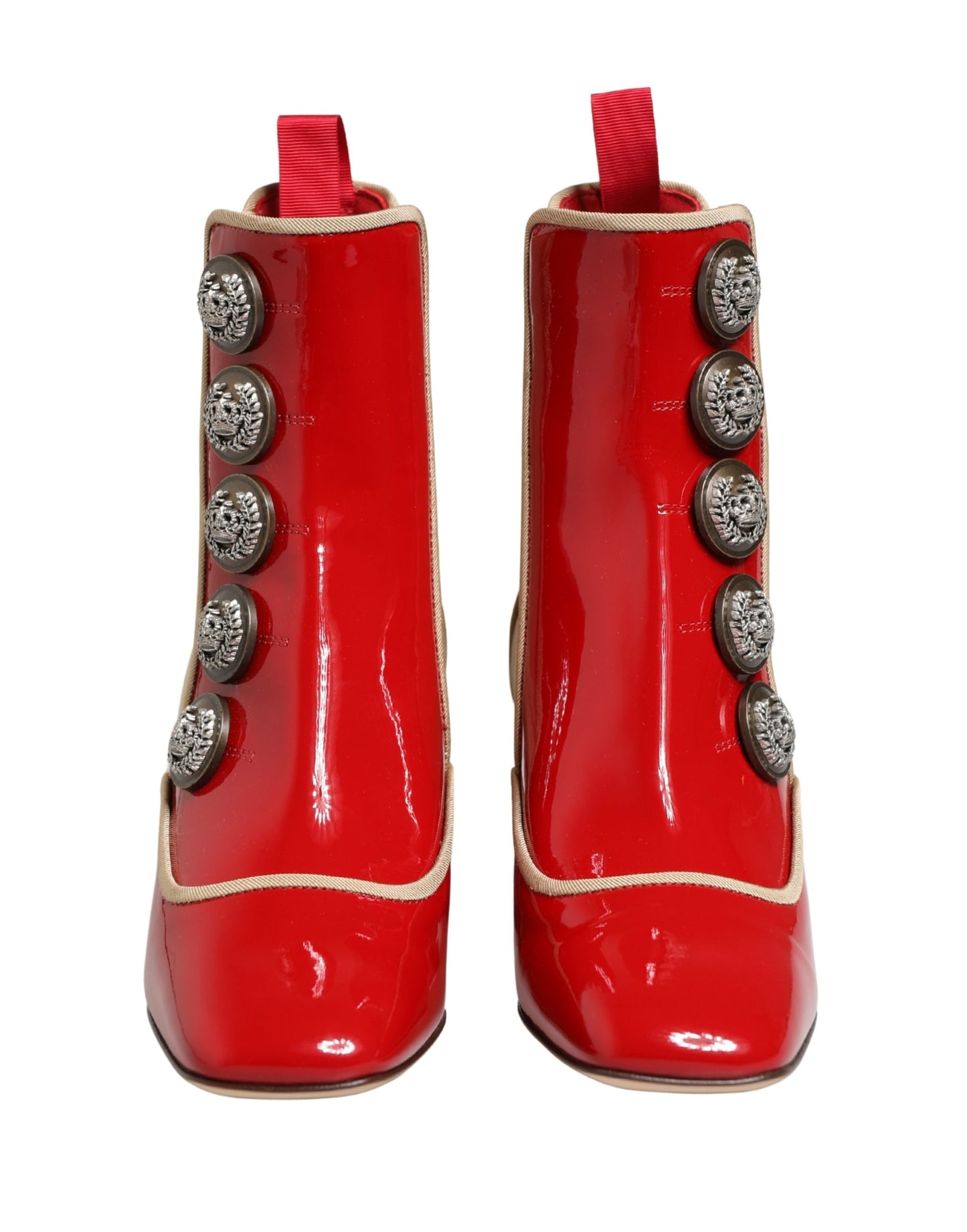 Dolce & Gabbana Red Button Embellished Ankle Boots Shoes
