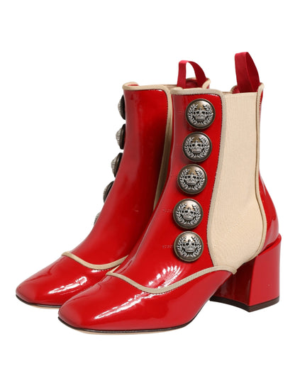 Dolce & Gabbana Red Button Embellished Ankle Boots Shoes
