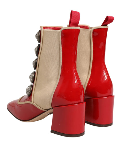 Dolce & Gabbana Red Button Embellished Ankle Boots Shoes
