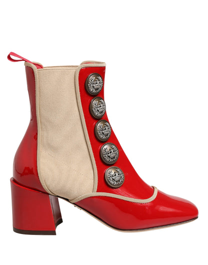 Dolce & Gabbana Red Button Embellished Ankle Boots Shoes