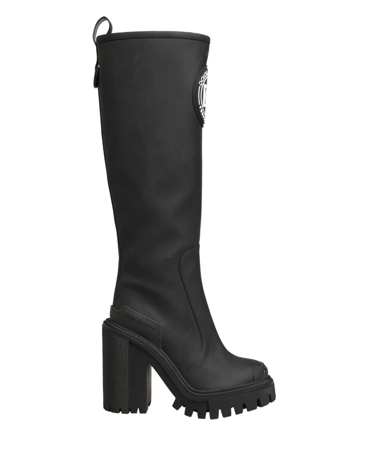 Dolce & Gabbana Black Rubberised Leather High Boots Shoes