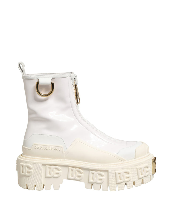 Dolce & Gabbana White Leather Rubber Logo Ankle Boots Shoes