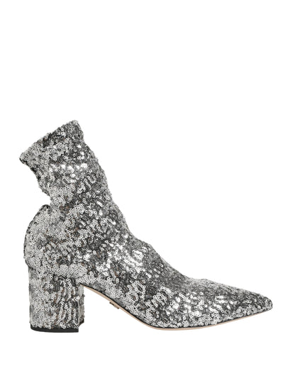 Dolce & Gabbana Silver Sequined Short Boots Stretch Shoes