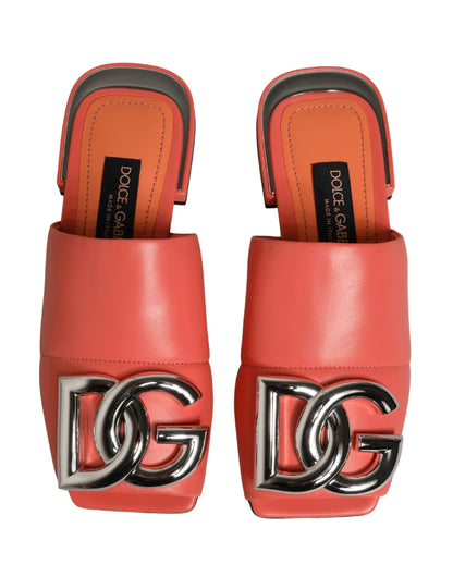 Sandales plates en cuir orange avec logo DG Dolce & Gabbana