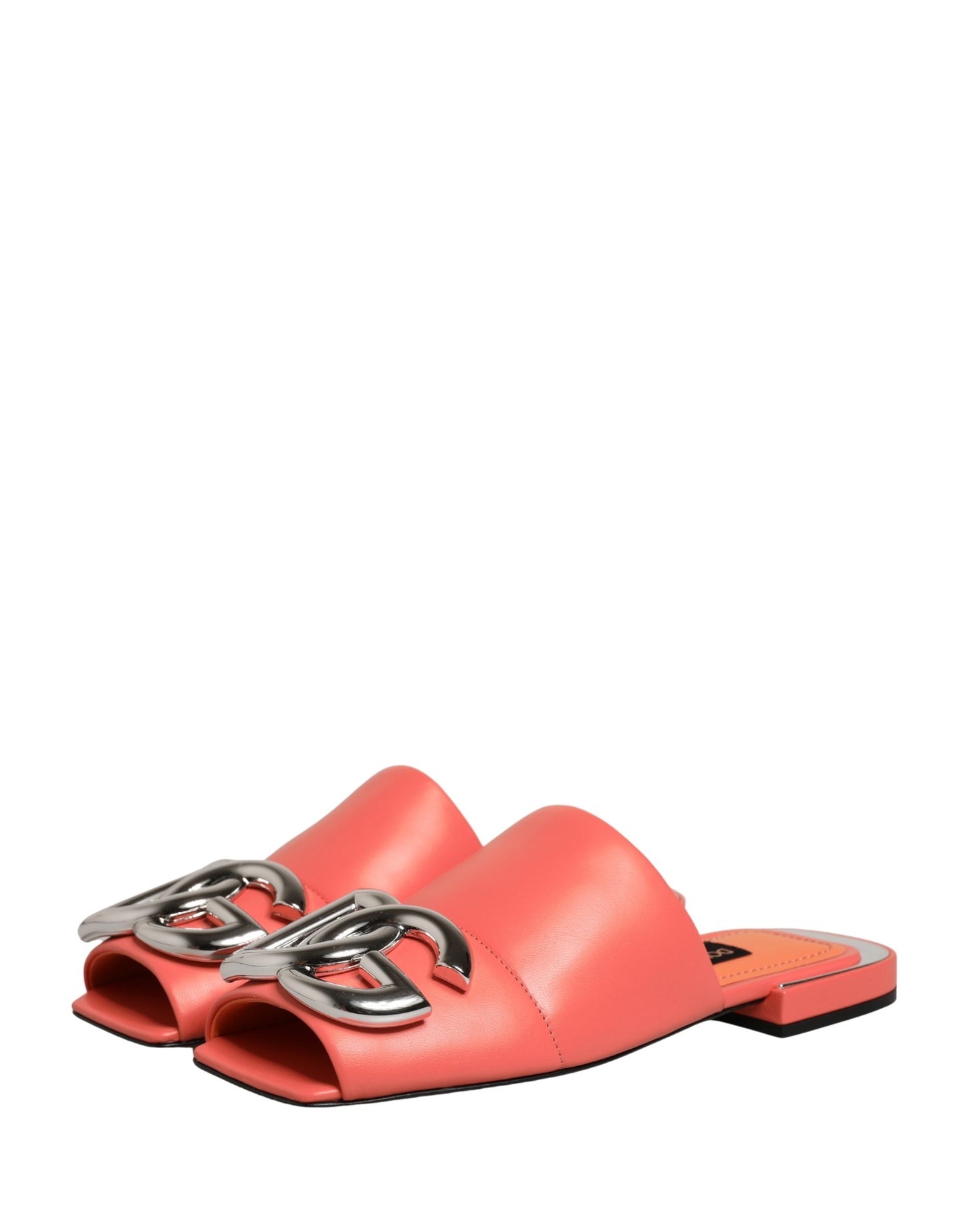Sandales plates en cuir orange avec logo DG Dolce & Gabbana