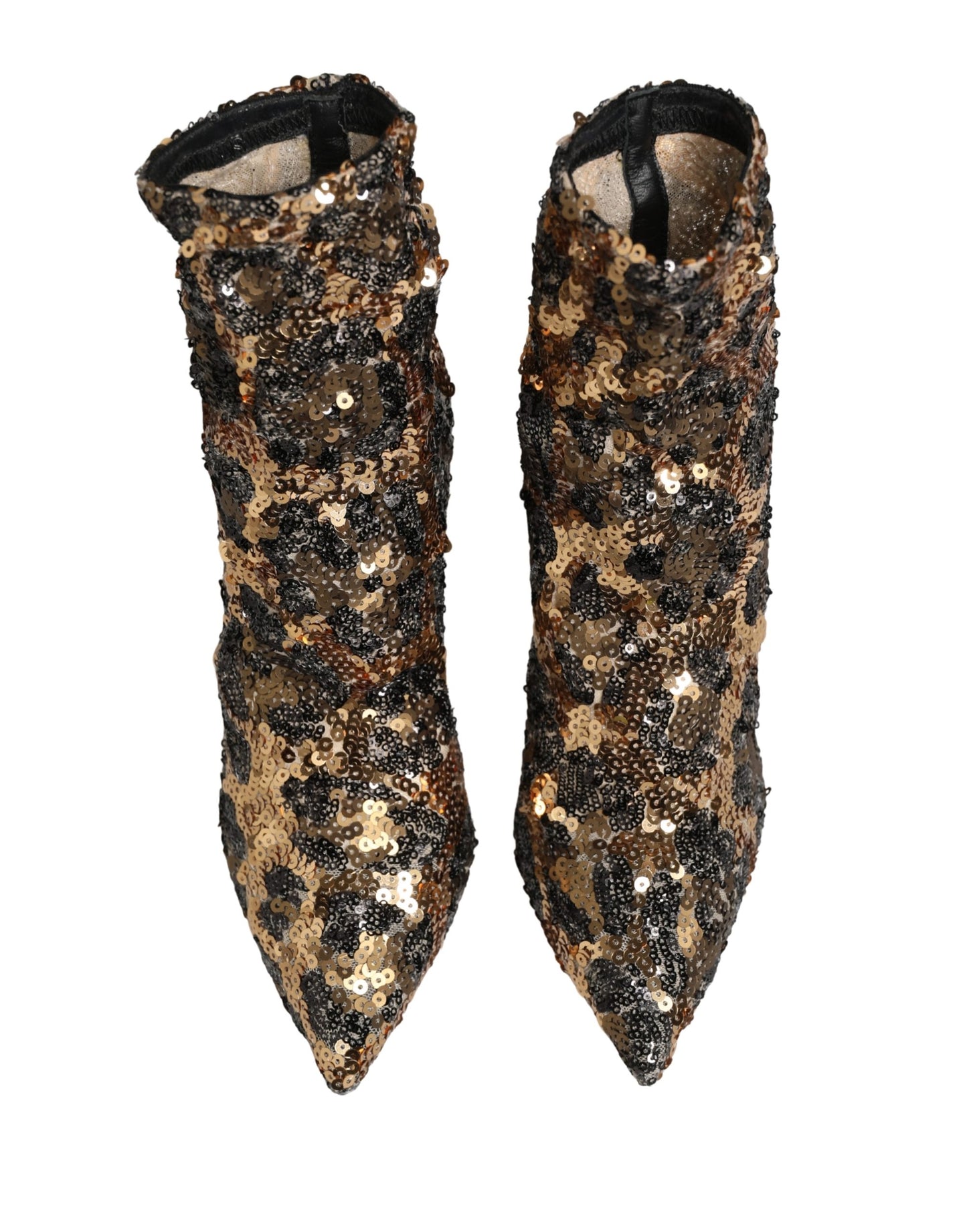 Dolce & Gabbana Gold Leopard Sequin Sock Ankle Boots Shoes