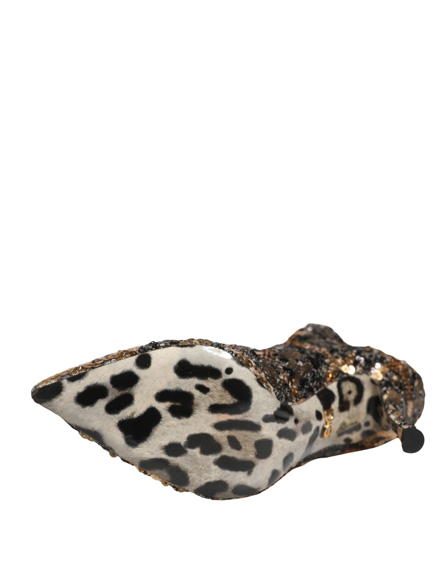 Dolce & Gabbana Gold Leopard Sequin Sock Ankle Boots Shoes