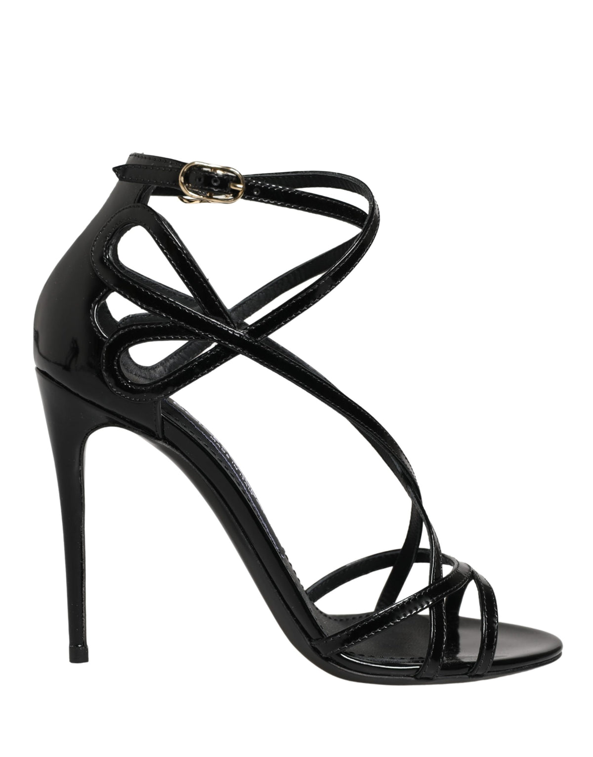 Dolce & Gabbana Black Leather Stiletto Heel Sandals Shoes