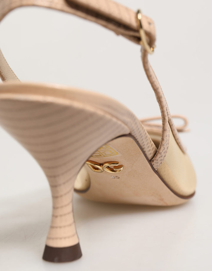 Chaussures Sandales à bride arrière en cuir et maille beige Lori Dolce & Gabbana