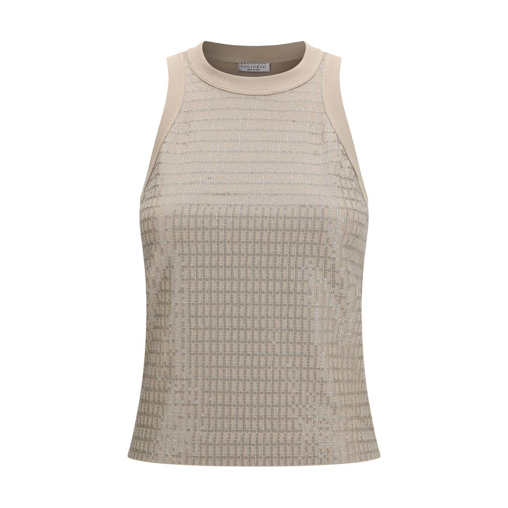 Camiseta sin mangas Brunello Cucinelli de algodón beige