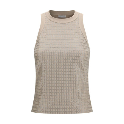 Camiseta sin mangas Brunello Cucinelli de algodón beige