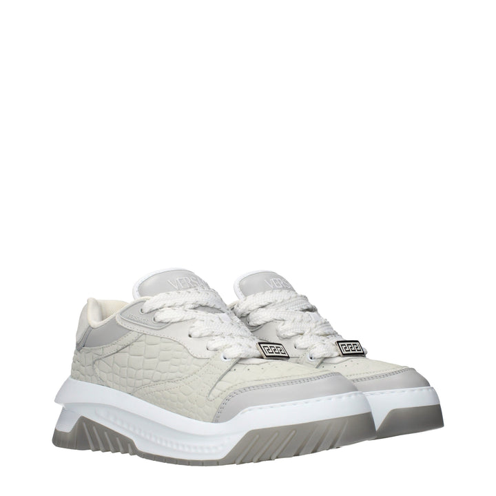 Versace Gray Leather Low Top Sneakers