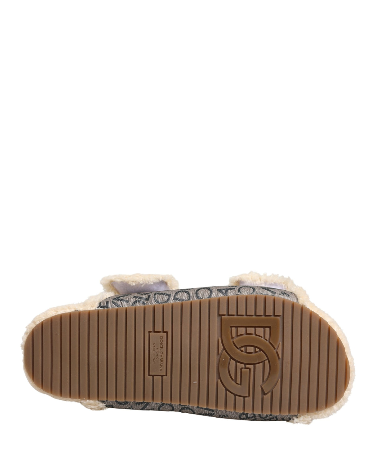 Dolce & Gabbana Sandalias Planas Beige de Piel Sintética con Logo Estampado