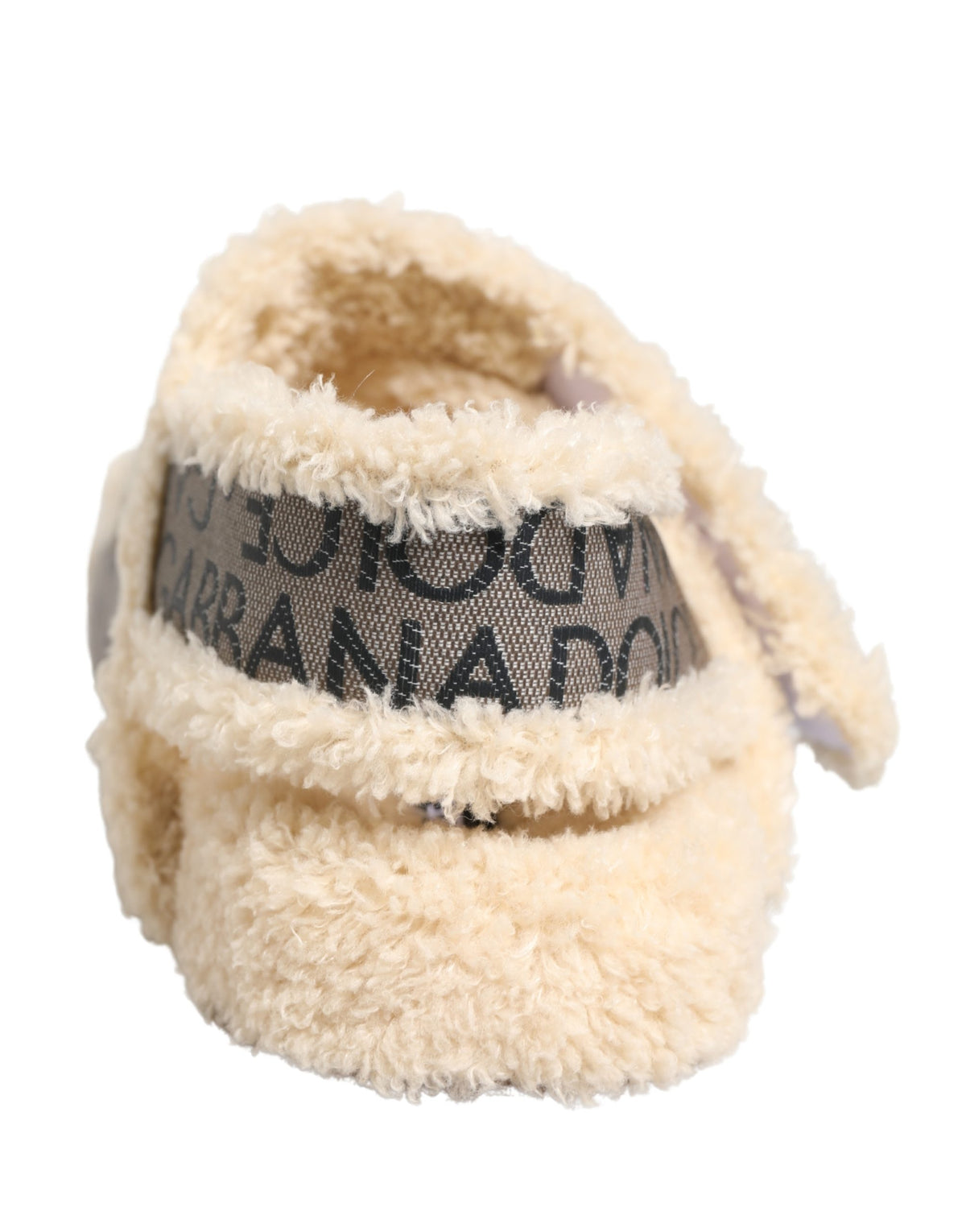 Dolce & Gabbana Sandalias Planas Beige de Piel Sintética con Logo Estampado