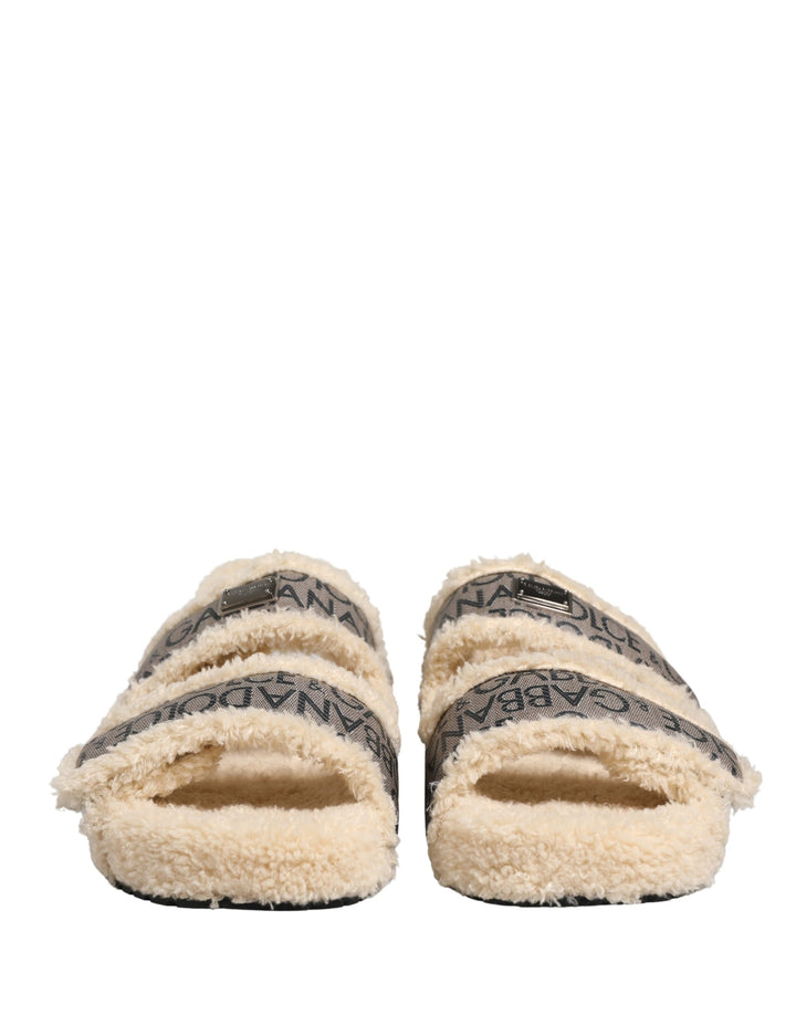 Chaussures Sandales Plates Dolce & Gabbana en Similicuir Imprimé Logo Beige