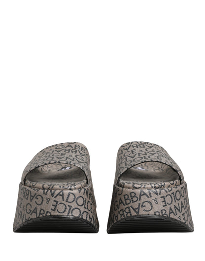 Dolce & Gabbana Gray Leather Monogram Logo Sandals Shoes