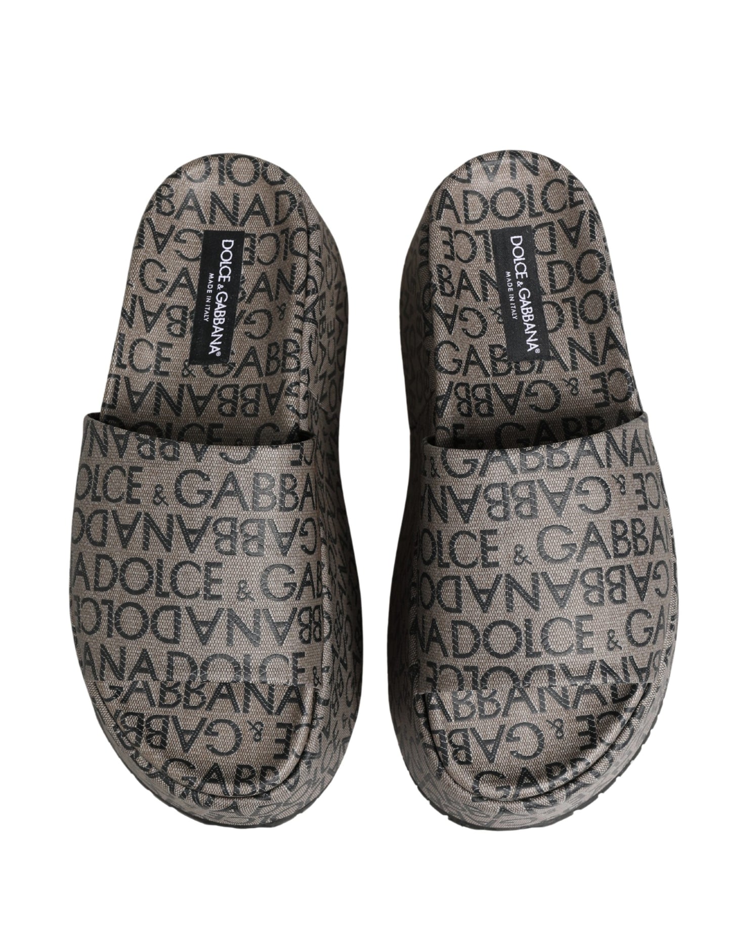 Dolce & Gabbana Gray Leather Monogram Logo Sandals Shoes