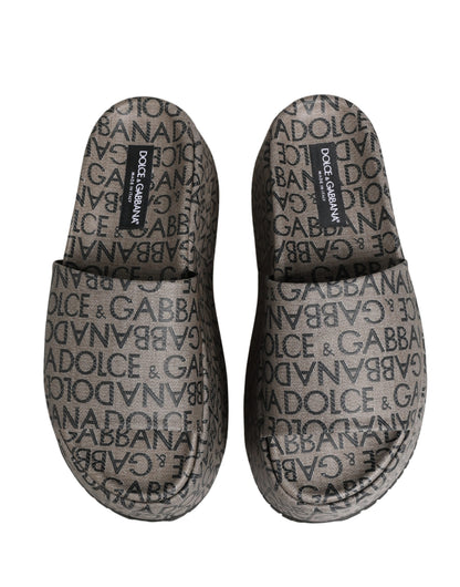Dolce & Gabbana Gray Leather Monogram Logo Sandals Shoes