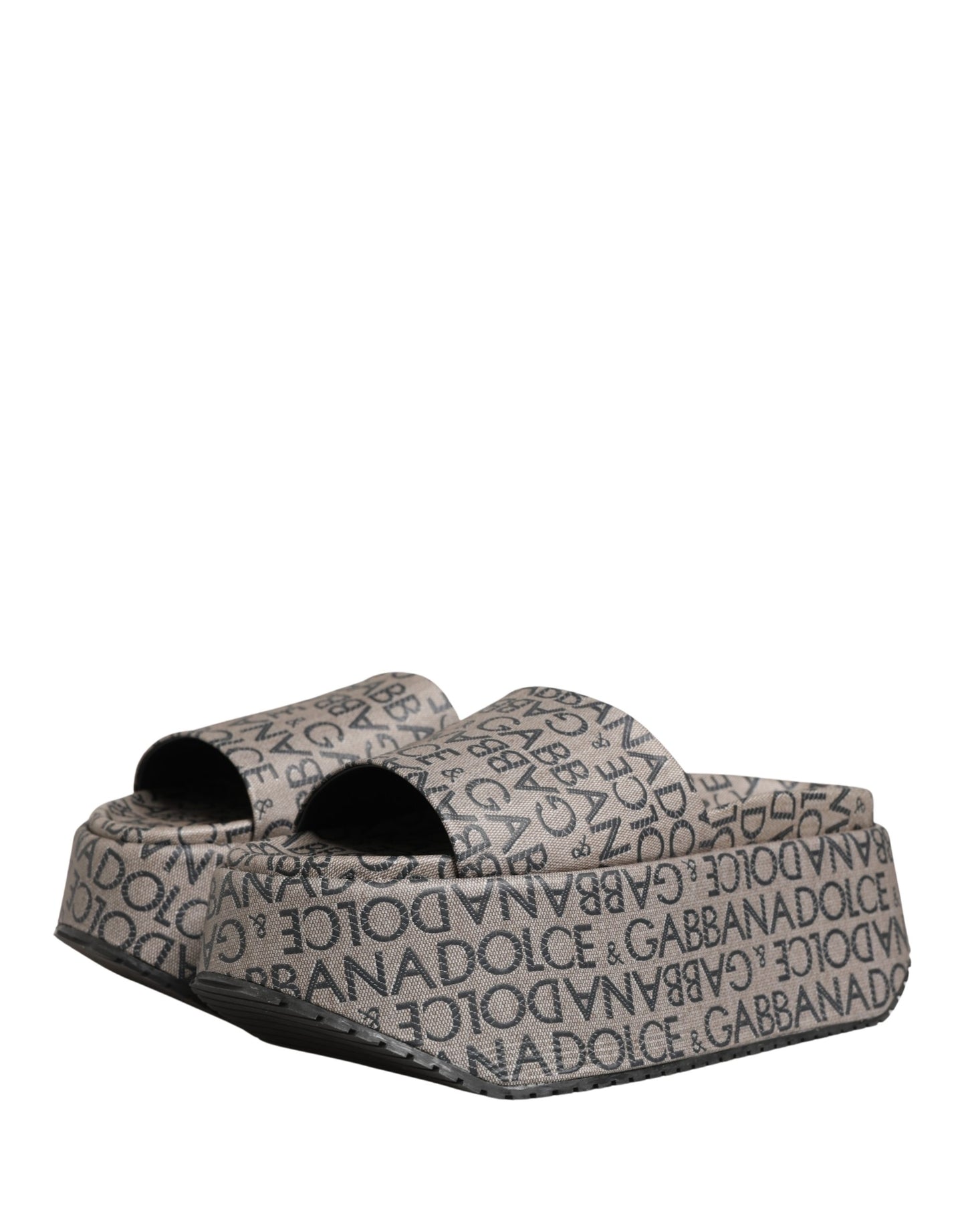 Dolce & Gabbana Gray Leather Monogram Logo Sandals Shoes