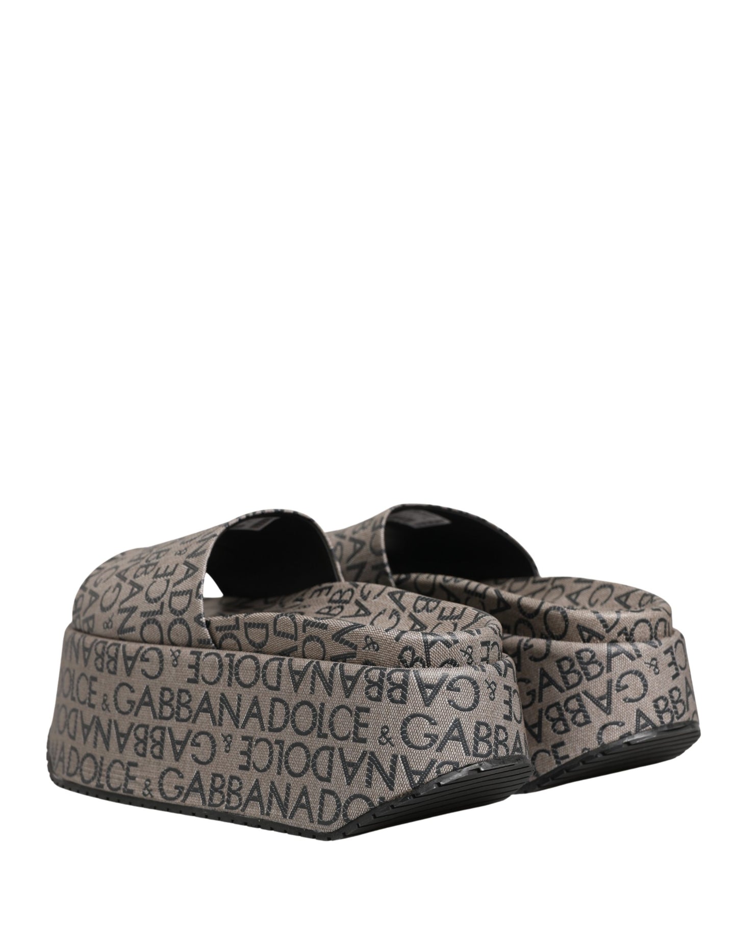 Dolce & Gabbana Gray Leather Monogram Logo Sandals Shoes