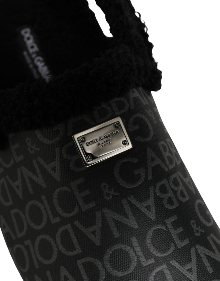 Dolce & Gabbana Mules Sandales Jacquard Gris Fausse Fourrure
