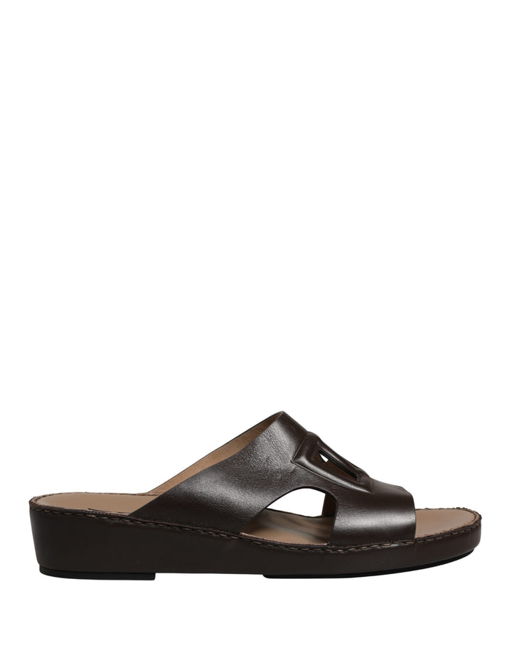 Sandales Dolce & Gabbana en cuir marron à découpes avec logo DG
