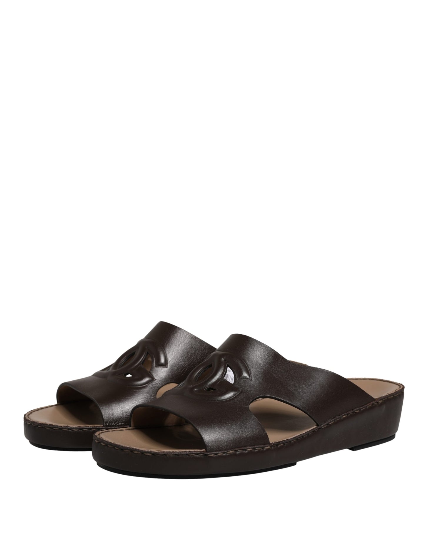 Dolce & Gabbana Brown Leather Cutout DG Logo Sandals Shoes