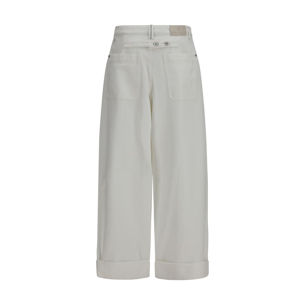 Pantalon décontracté en coton blanc Brunello Cucinelli