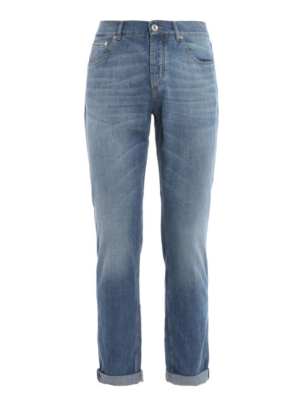 Brunello Cucinelli Blue Cotton Straight-Leg Jeans