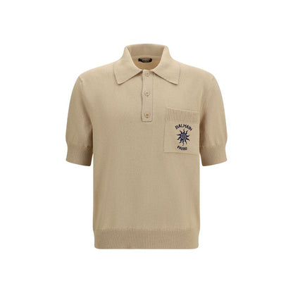 Balmain Beige Cotton Polo Shirt