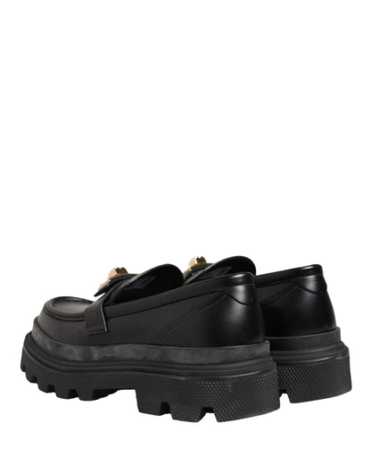 Dolce & Gabbana Black Chunky Sole Leather Men Loafers Shoes