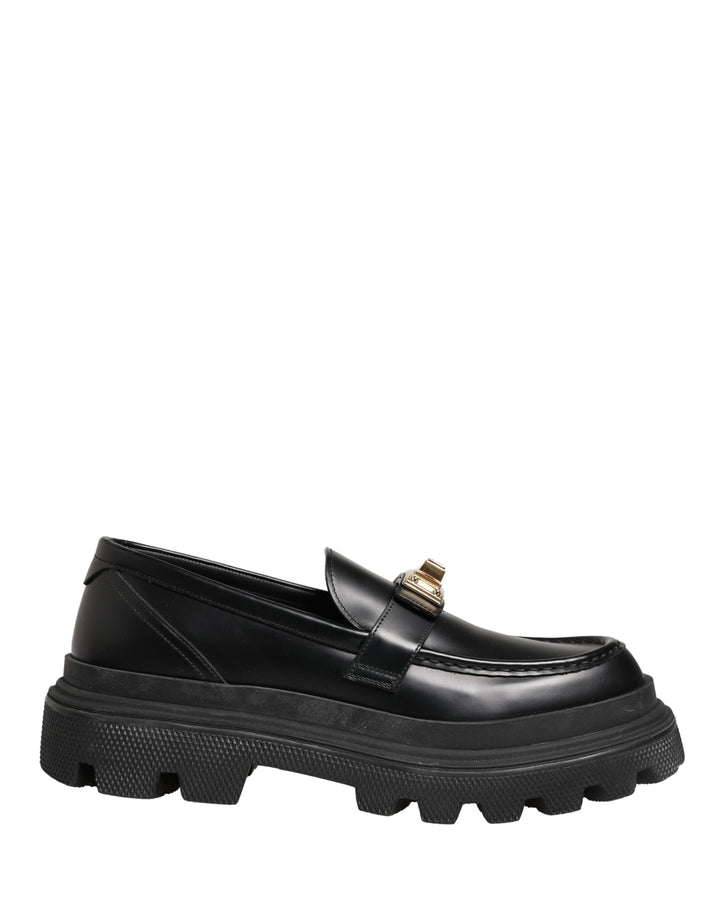 Dolce & Gabbana Black Chunky Sole Leather Men Loafers Shoes