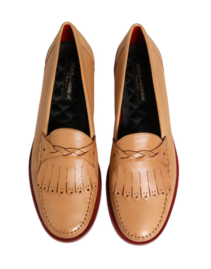 Dolce & Gabbana Beige Tassel Leather Men Slip On Loafers Shoes