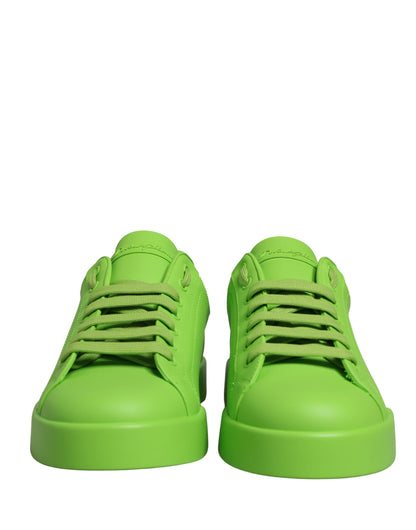 Dolce & Gabbana Green Leather Portofino Low Top Sneakers Shoes
