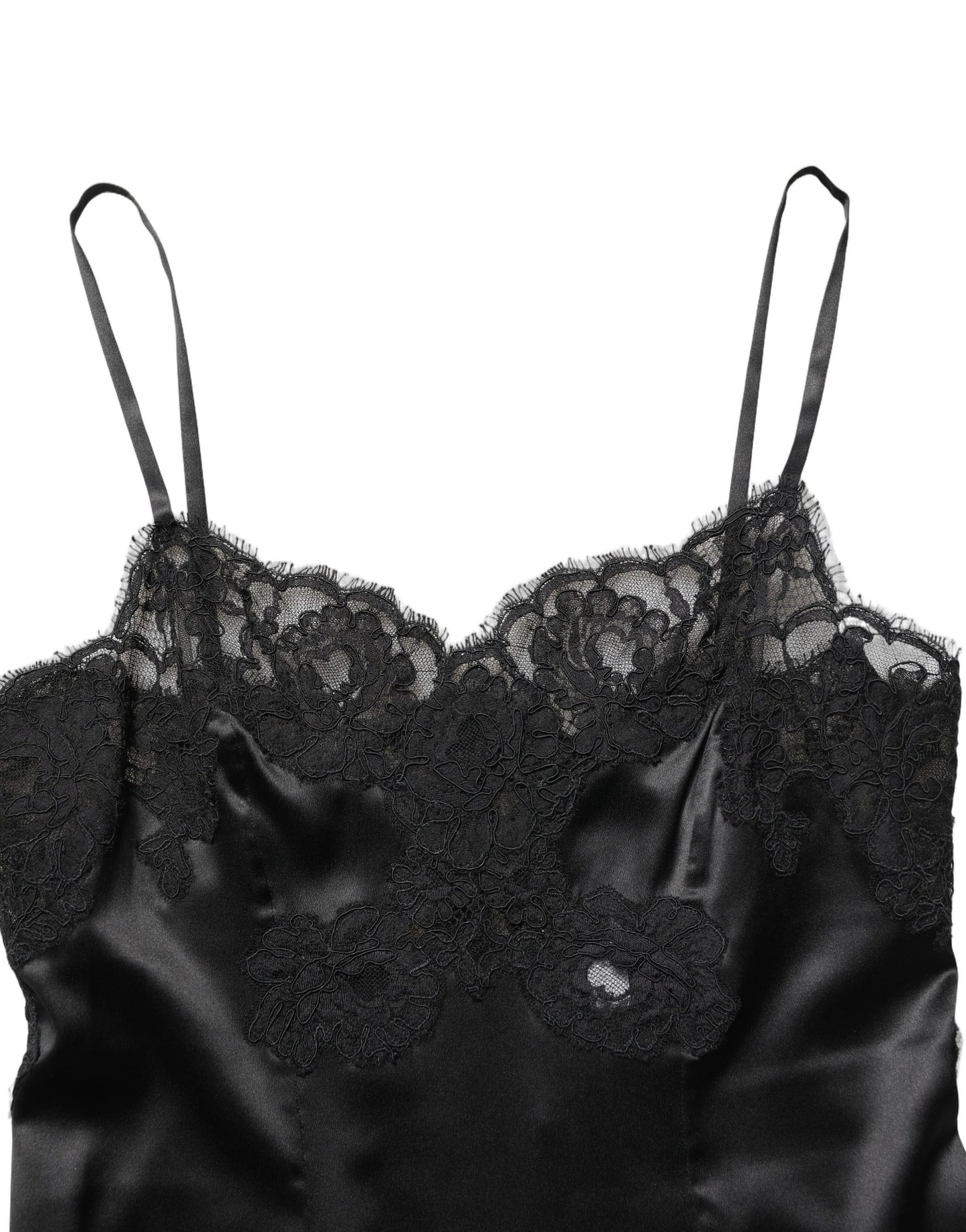 Dolce & Gabbana Chemise corta de lencería de encaje de seda negra para dormir