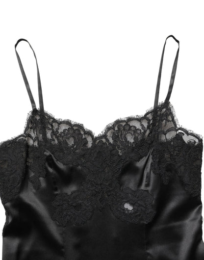 Dolce & Gabbana Chemise corta de lencería de encaje de seda negra para dormir